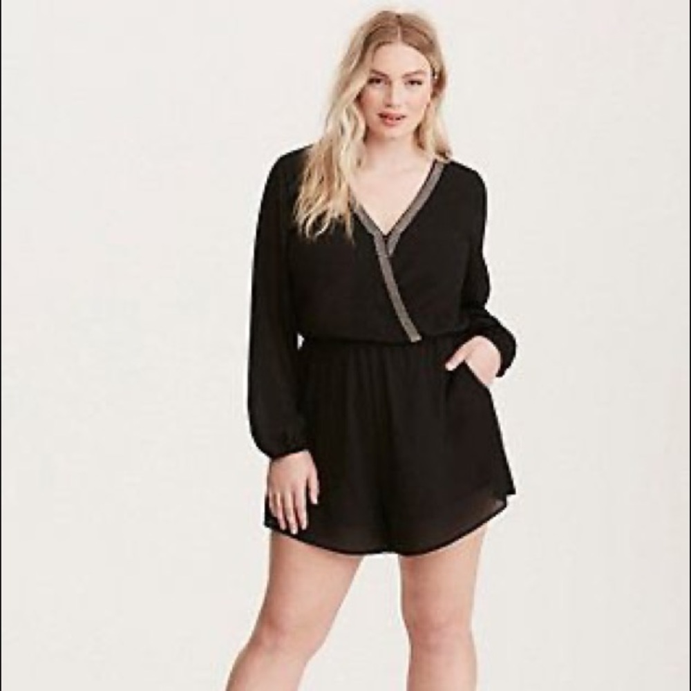 NWT Torrid size 2 Black Georgette Special Occasion Embellished Romper